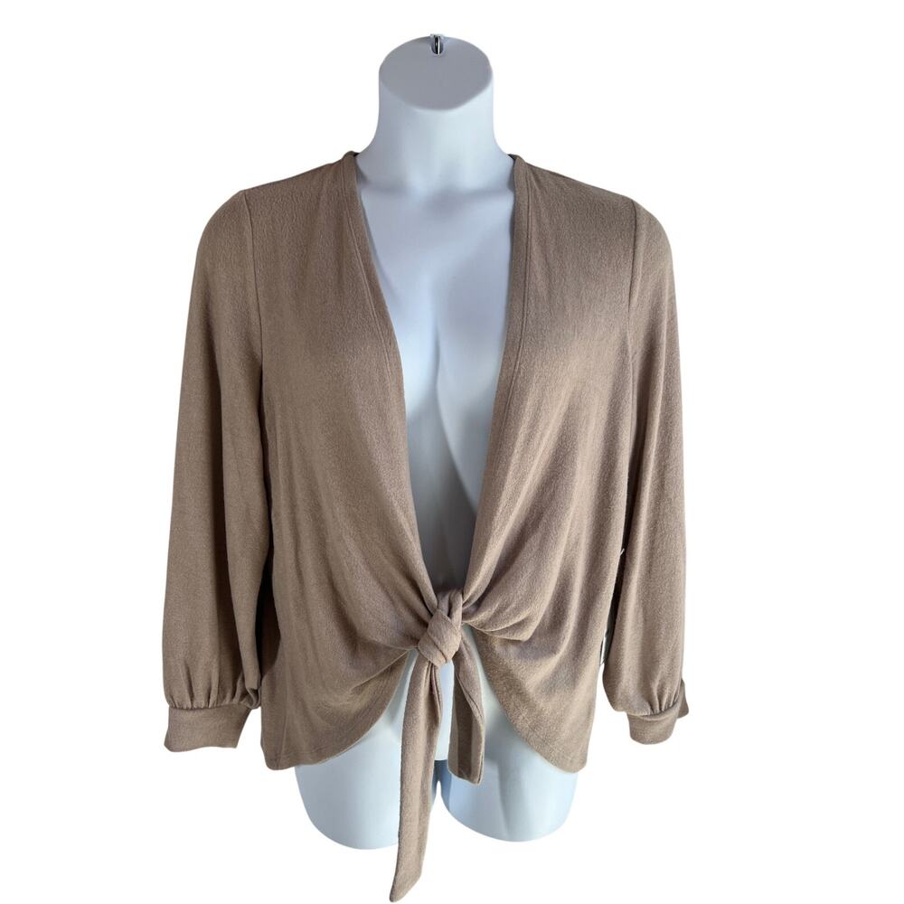 CHICO'S WOMENS SIZE 2 US LARGE COZY FRONT WRAP KNIT CARDIGAN LIGHT TAUPE NEW